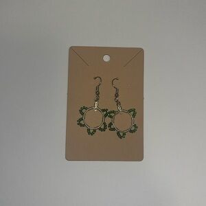 Gold and green beaded handmade circular earrings